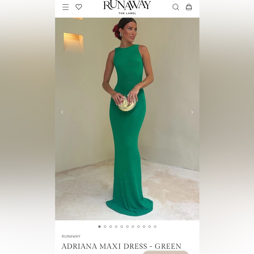RUNAWAY THE LABEL GREEN ADRIANA MAXI DRESS XS